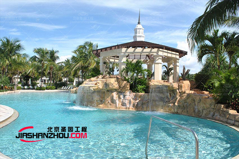港式半山別墅塑石假山景觀水池基于古典風(fēng)格建筑設(shè)計(jì)