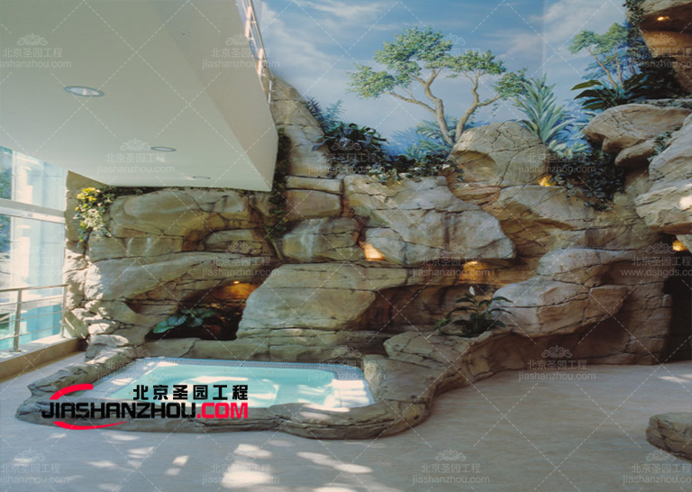 2022北京圣園公司承接的西安山港餐廳水泥塑石假山工程